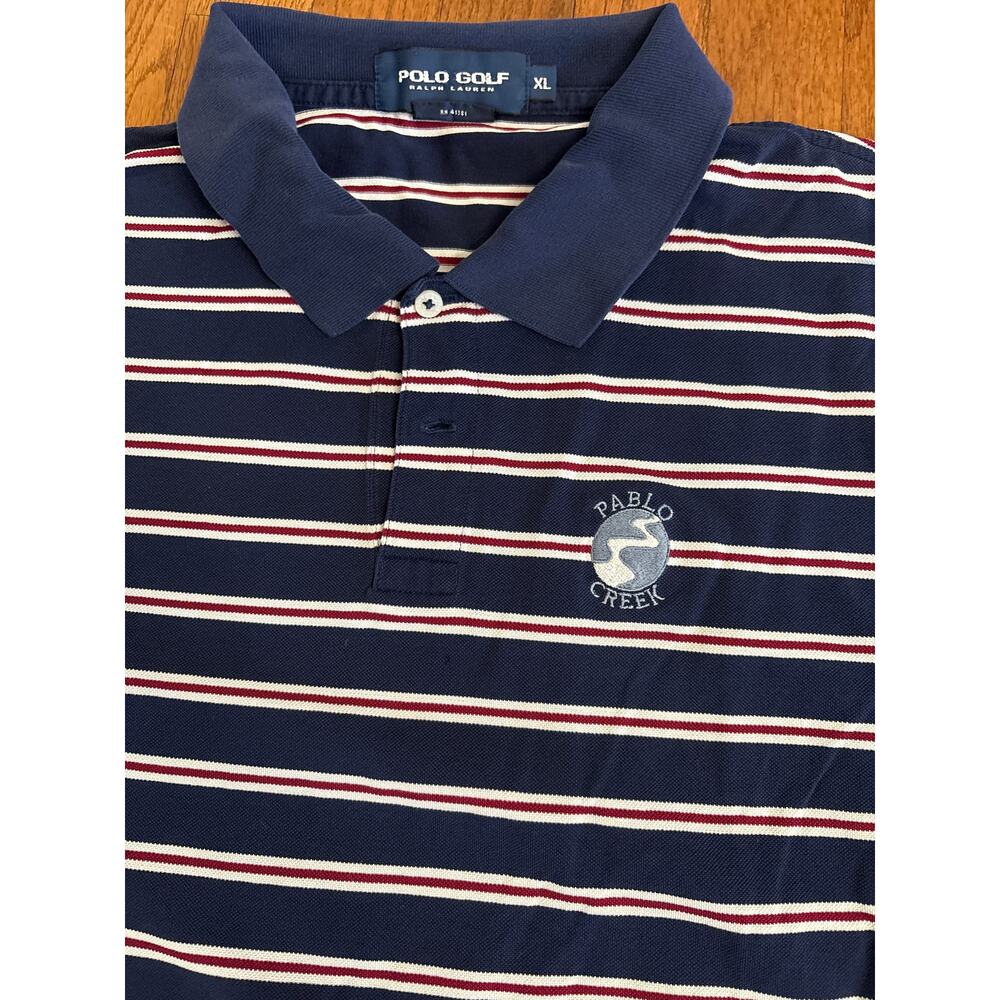 Polo GOLF Ralph Lauren‎ Mens Golf Polo Shirt Pablo Creek Blue Striped Blue Sz XL